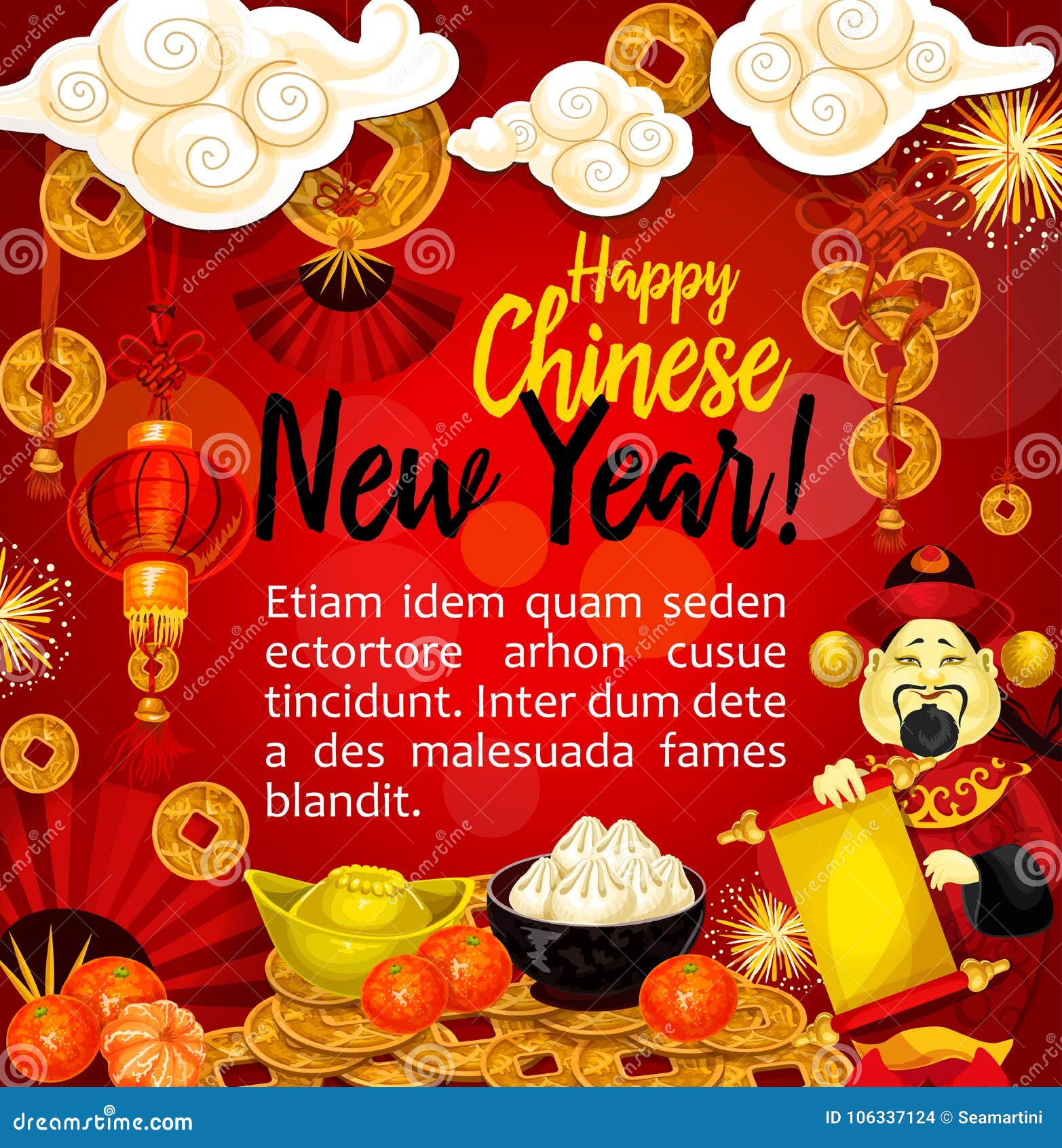 Chinese New Year Greeting Card for Spring Festival Stock Vector