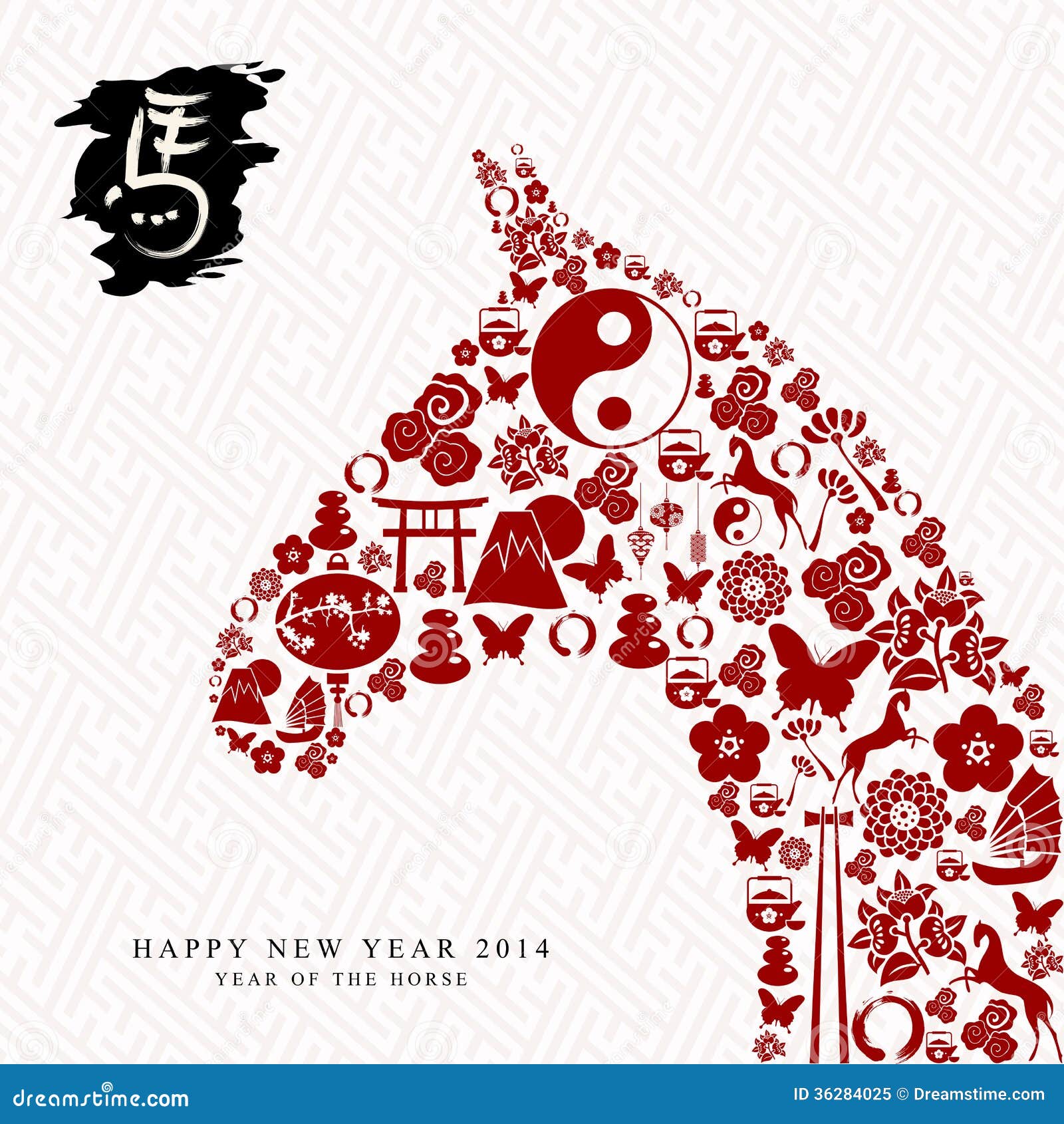 chinese new year horse composition vector file eastern elements calligraphic symbol zodiac organized layers 36284025