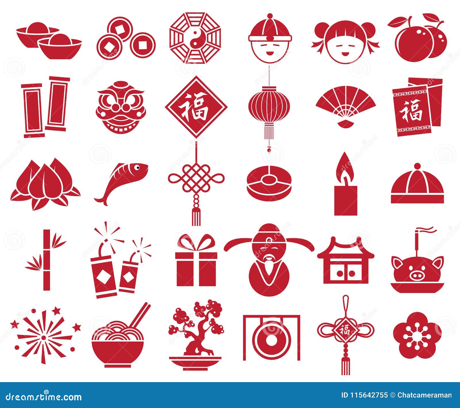 Chinese New Year Icon Sign Symbol Set Stock Vector - Illustration Of Icons,  Flower: 115642755