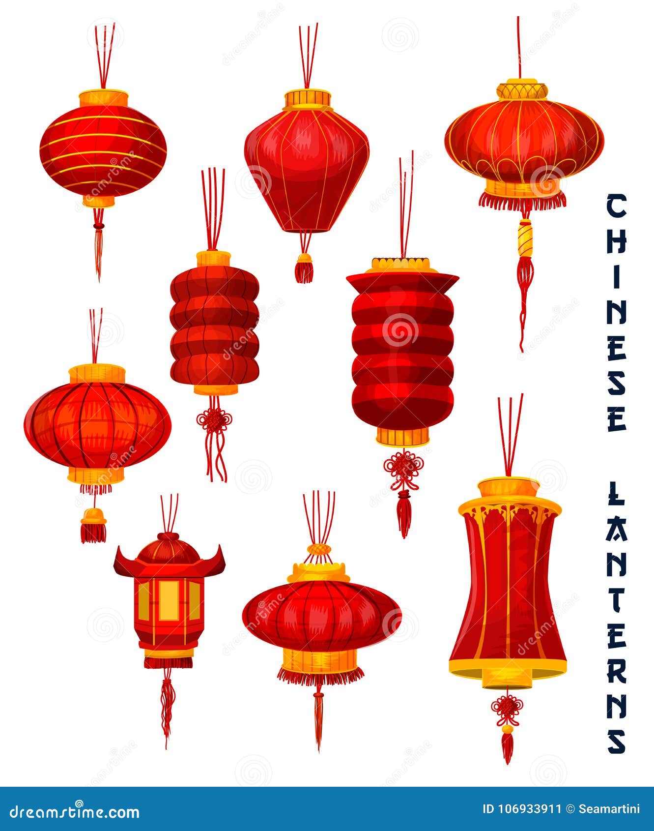 Quasimoon 8 Pack 12 inch Red Chinese New Year Prosperity Paper Lantern, Hanging Combo Set, Size: 12 Lanterns