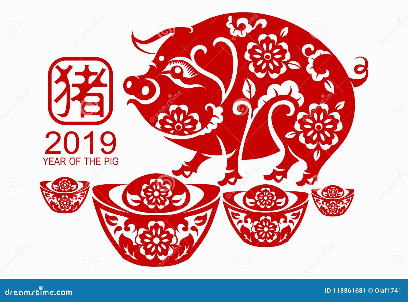 Chinese New Year 2019 Zodiac Sign With Paper Cut Art And Craft Style On Color ...1300 x 980