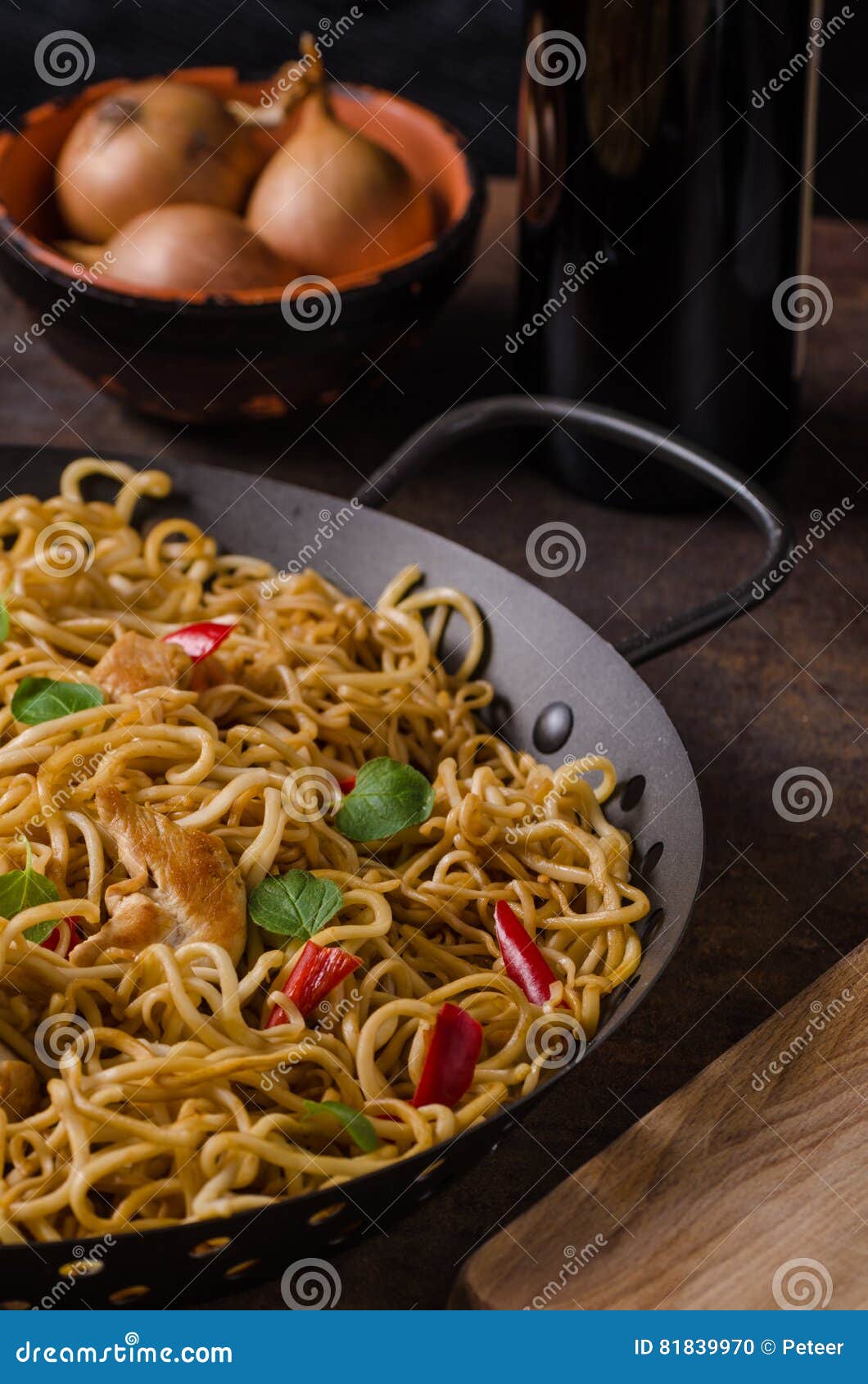 Chinese noodles chicken stock photo. Image of bowl, asian - 81839970