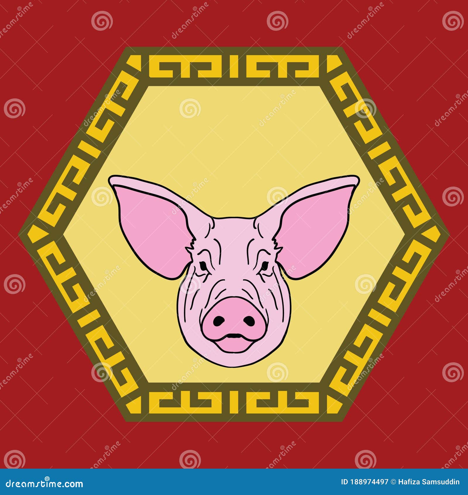 Chinese Pig Horoscope Sign. Vector Illustration Decorative Design Stock