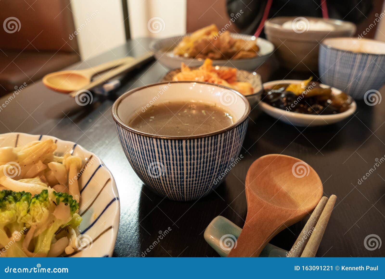 Chinese Pork Dish on Table with Side Dishes Stock Image Image of