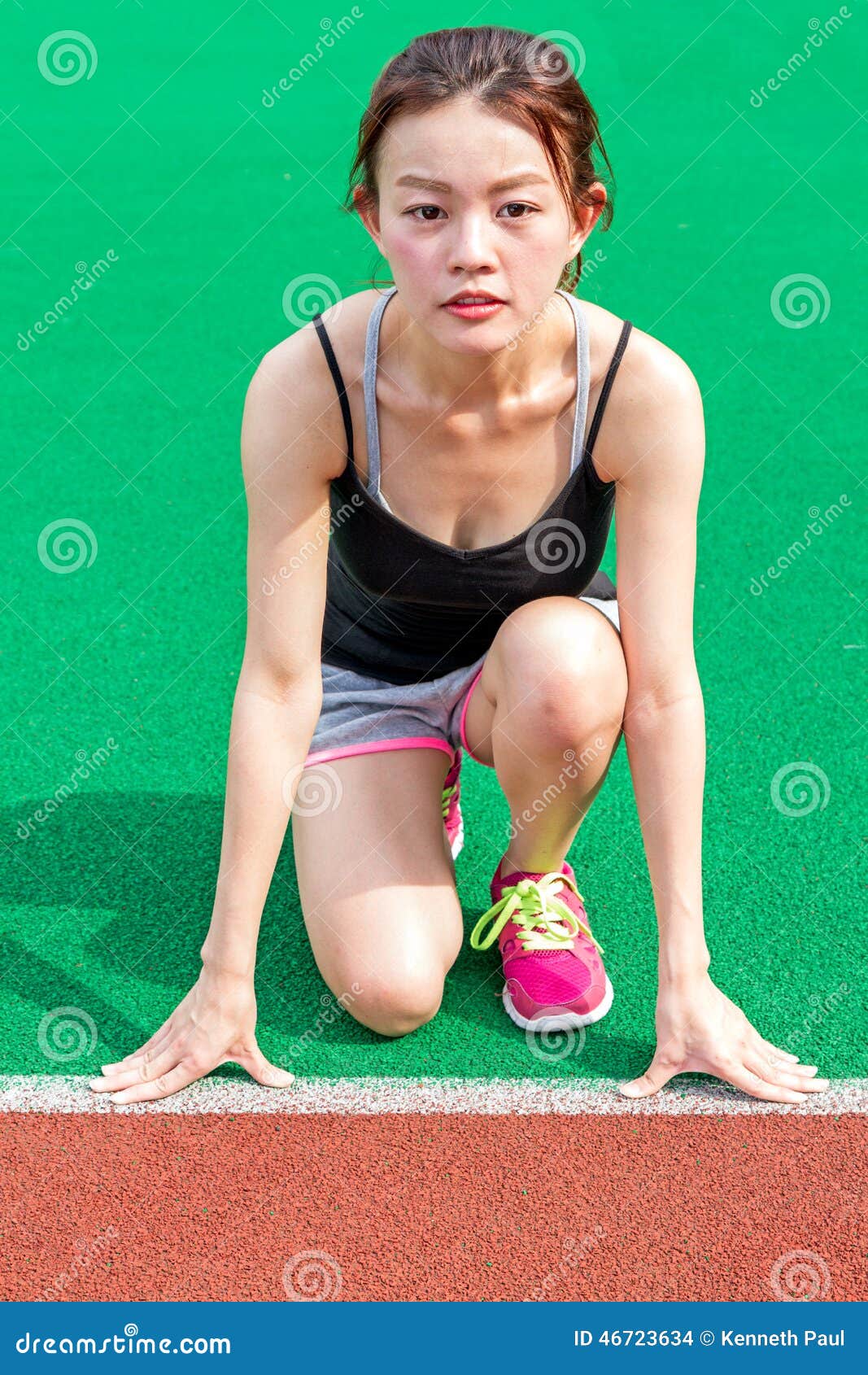 Chinese Runner at Starting Position on Racetrack Stock Photo Image of