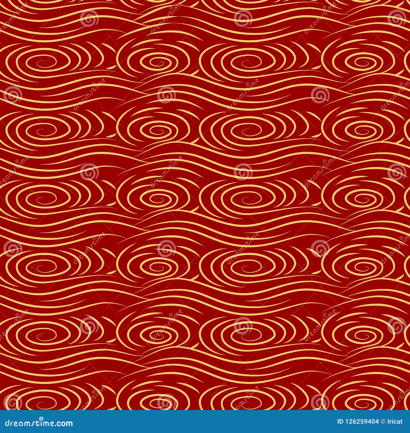 Chinese Seamless Pattern Ocean Whirlpool Of Water Golden Curls On A Red Background Stock Vector Illustration Of Doodle Ocean