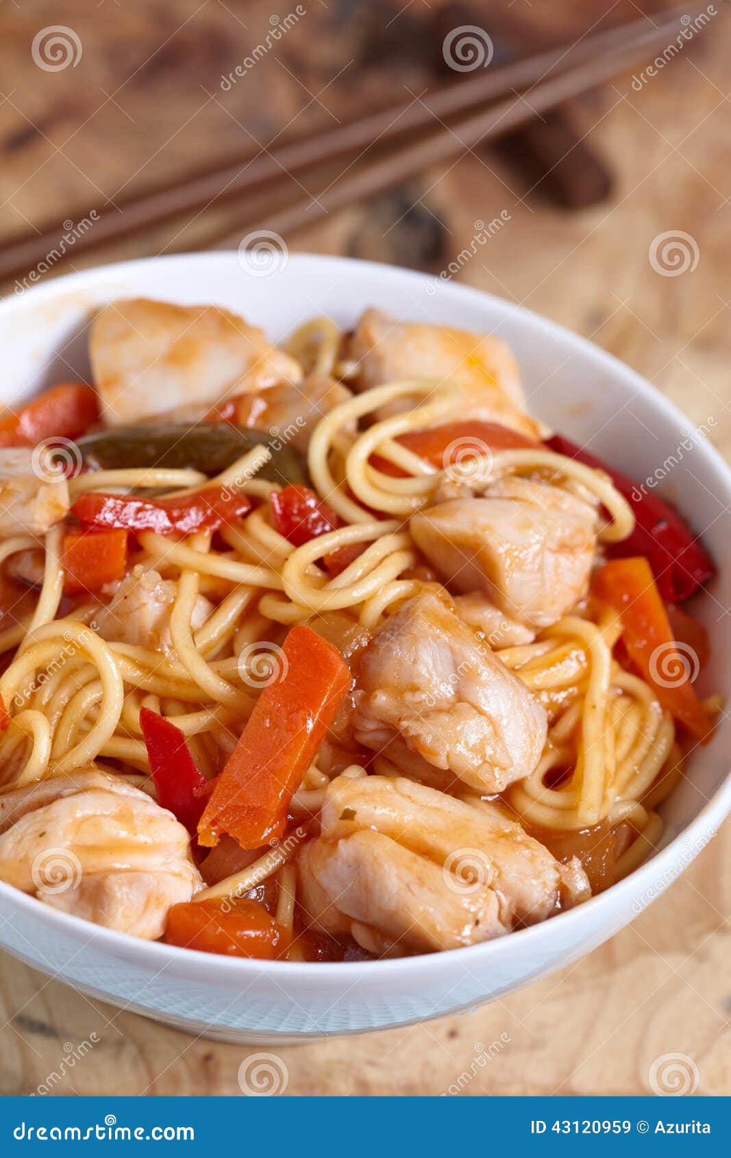 Chinese Stir Fried Noodles with Chicken Stock Image - Image of fried