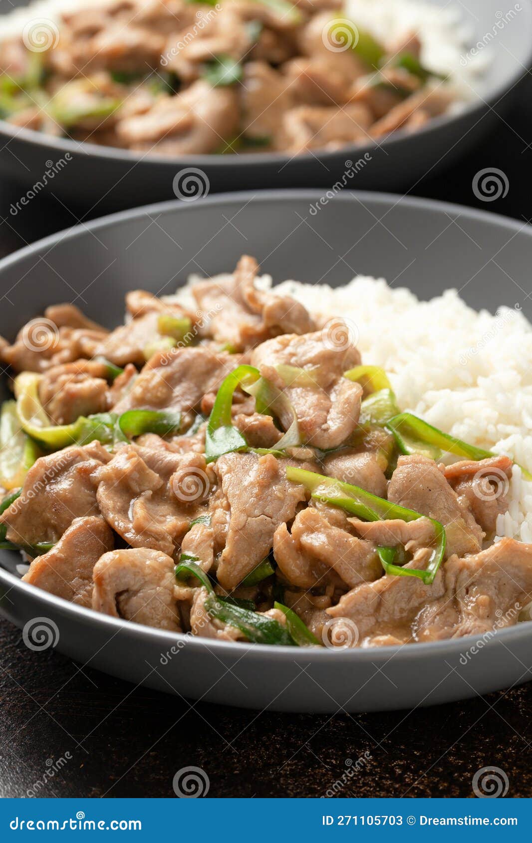 Chinese Stir Fry Pork with Ginger Sauce, Garlic and Spring Onion. Asian