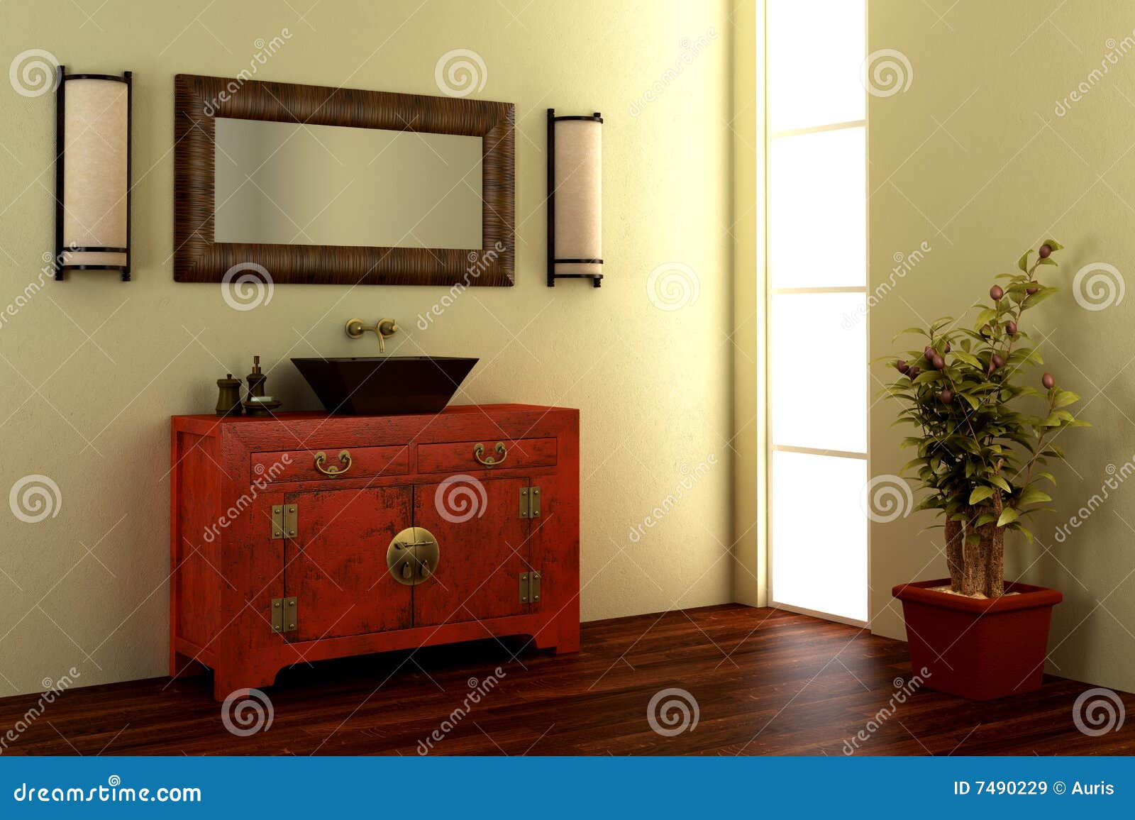 Chinese Style Bathroom Interior Stock Illustration Illustration of