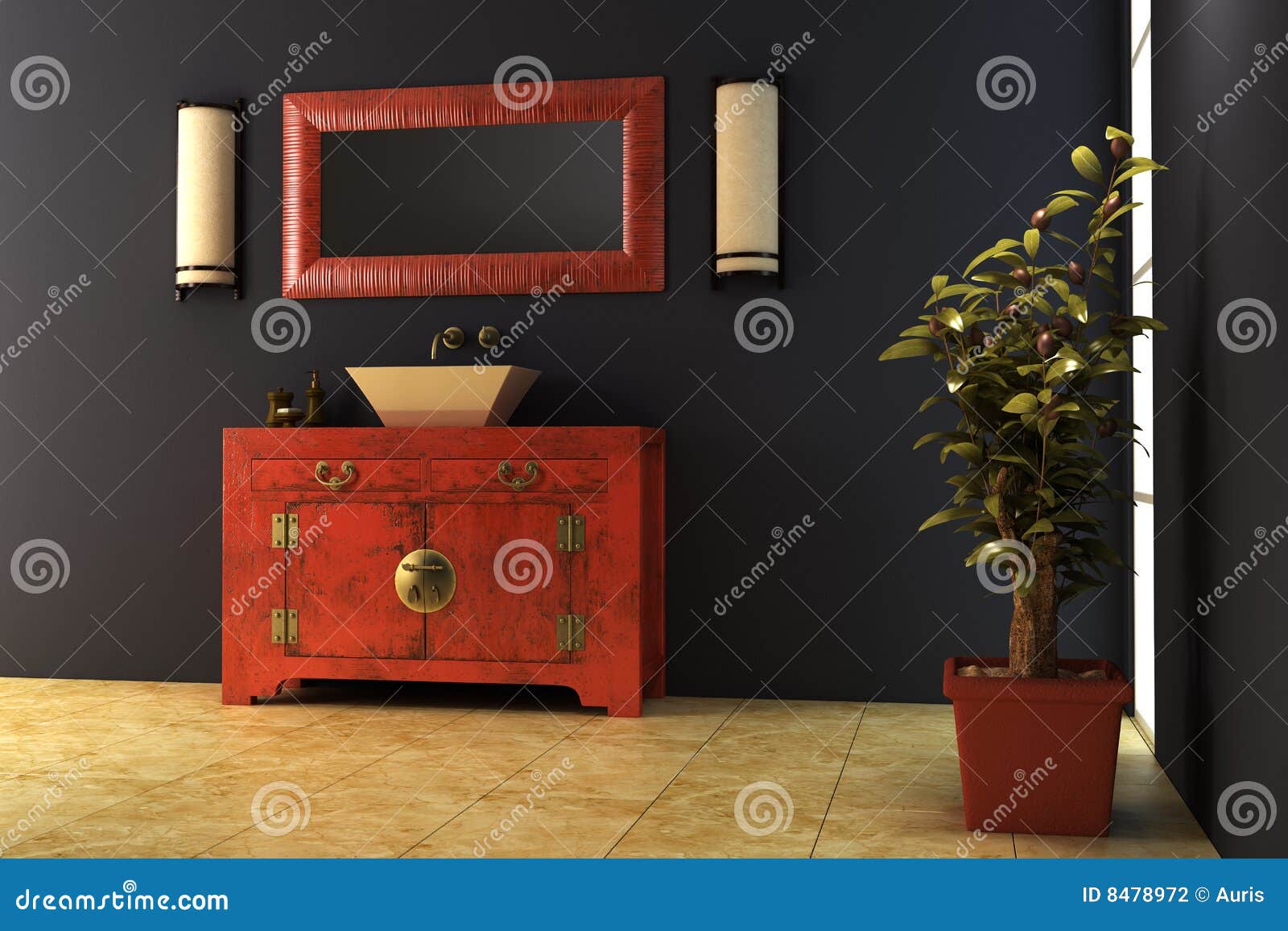 Chinese Style Bathroom Interior Stock Illustration Illustration of