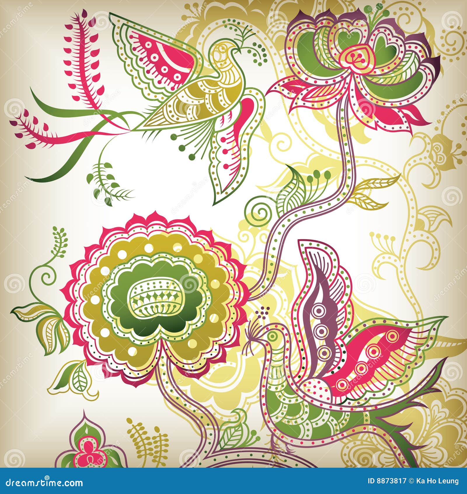 Chinese Style Floral and Bird Stock Vector - Illustration of pearly ...