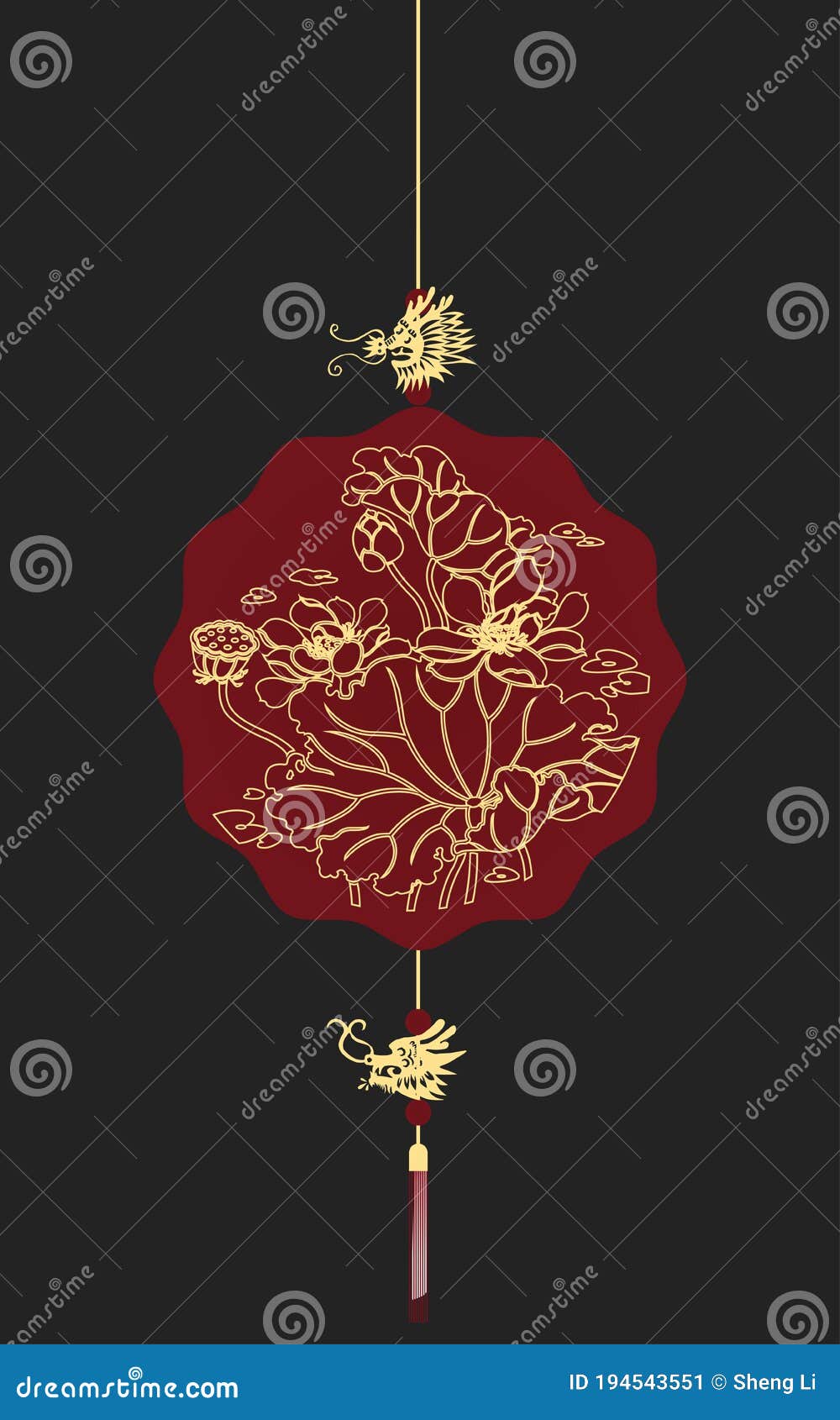Chinese Style Pendant, the Lotus Pattern and the Dragons Accessory
