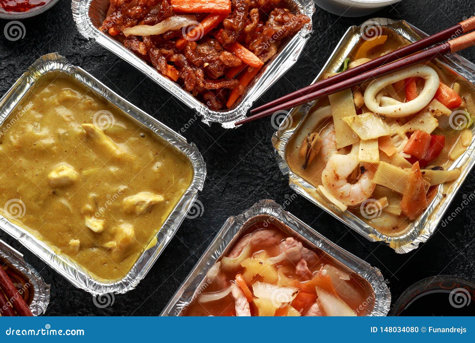 Chinese Takeaway Food Pork Wonton Dumpling Soup Crispy Shredded Beef Sweet And Sour Pineapple Chicken Egg Noodles Stock Photo Image Of Container Food