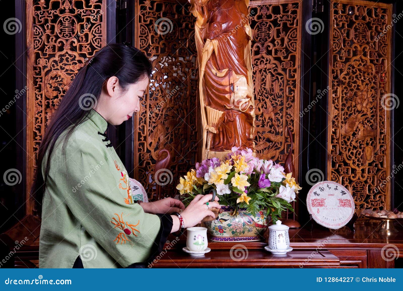 Chinese Tea Lady, Traditionally Dressed Stock Image Image of