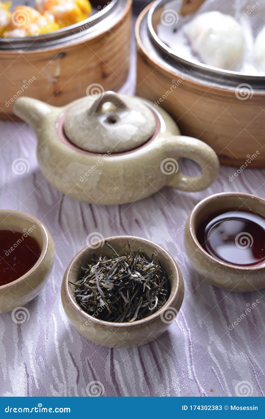 Chinese Tea leaf and pot stock image. Image of semi 174302383