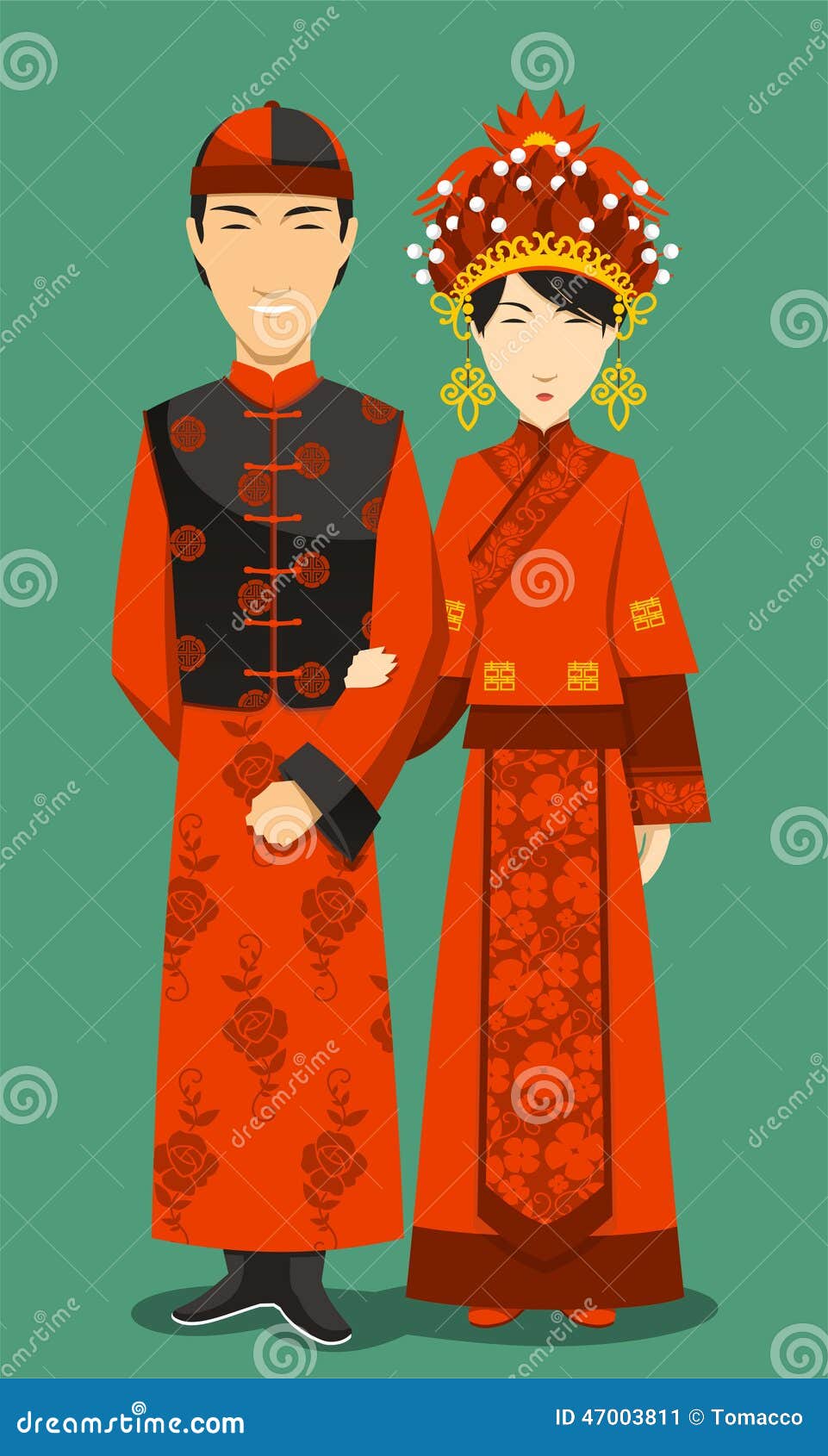 Chinese Traditional Wedding Dresses Stock Illustration 