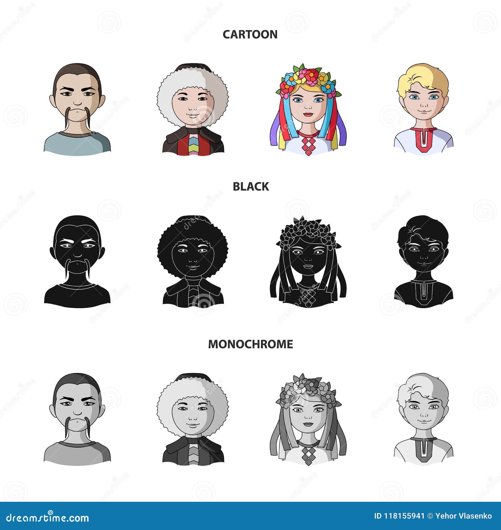 chinese ukrainian russian eskimo human race set collection icons