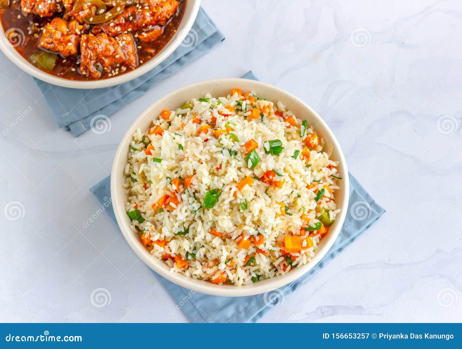 Vegetable Fried Rice with Chicken Side Dish Top View Photo Stock Image