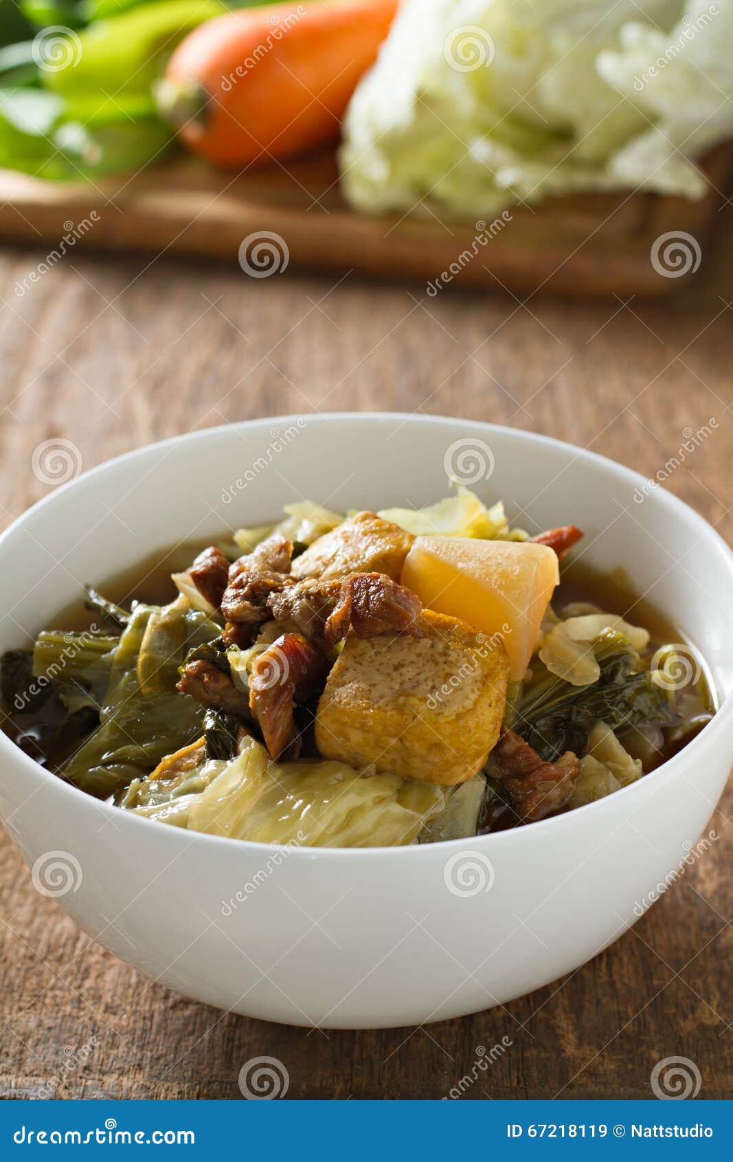 Chinese Vegetable Stew. Mixed of Vegetables, Tofu and Pork on Wooden ...