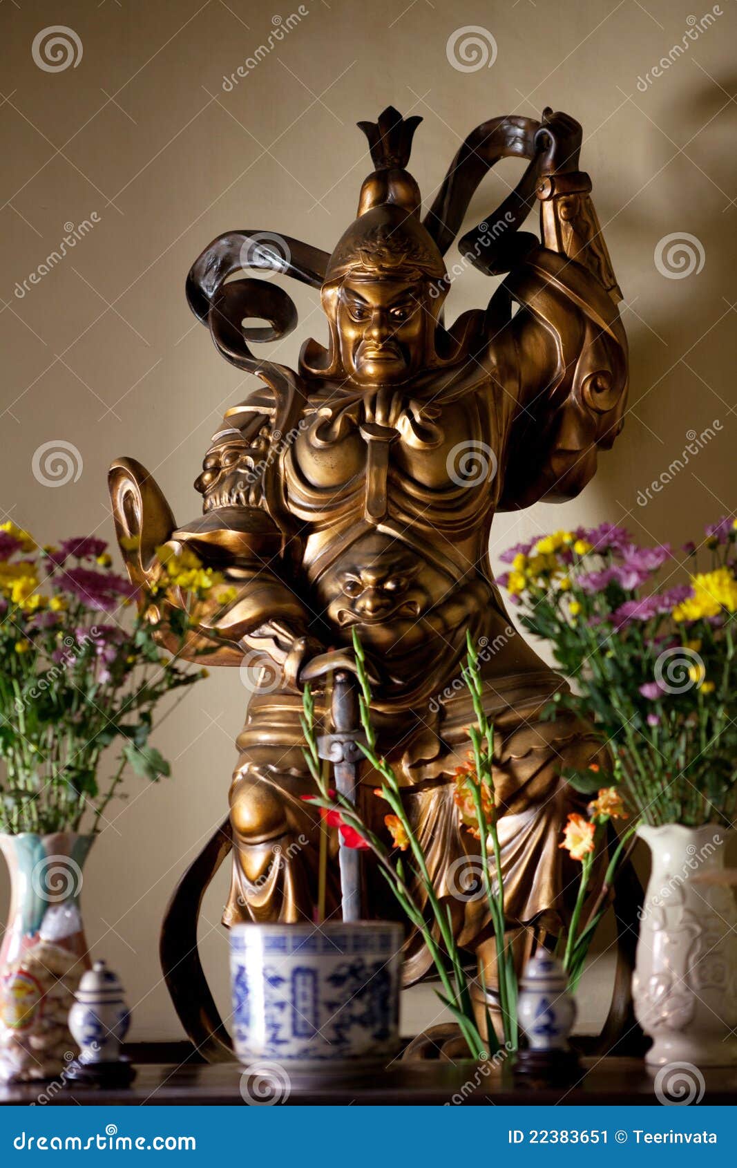 Chinese Warrior Statue stock image. Image of flower, asian 22383651