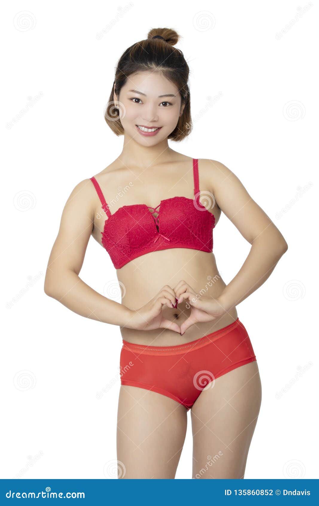 Chinese Woman Posing in Panties and Bra on White Background Stock Photo -  Image of portrait, isolated: 135860852