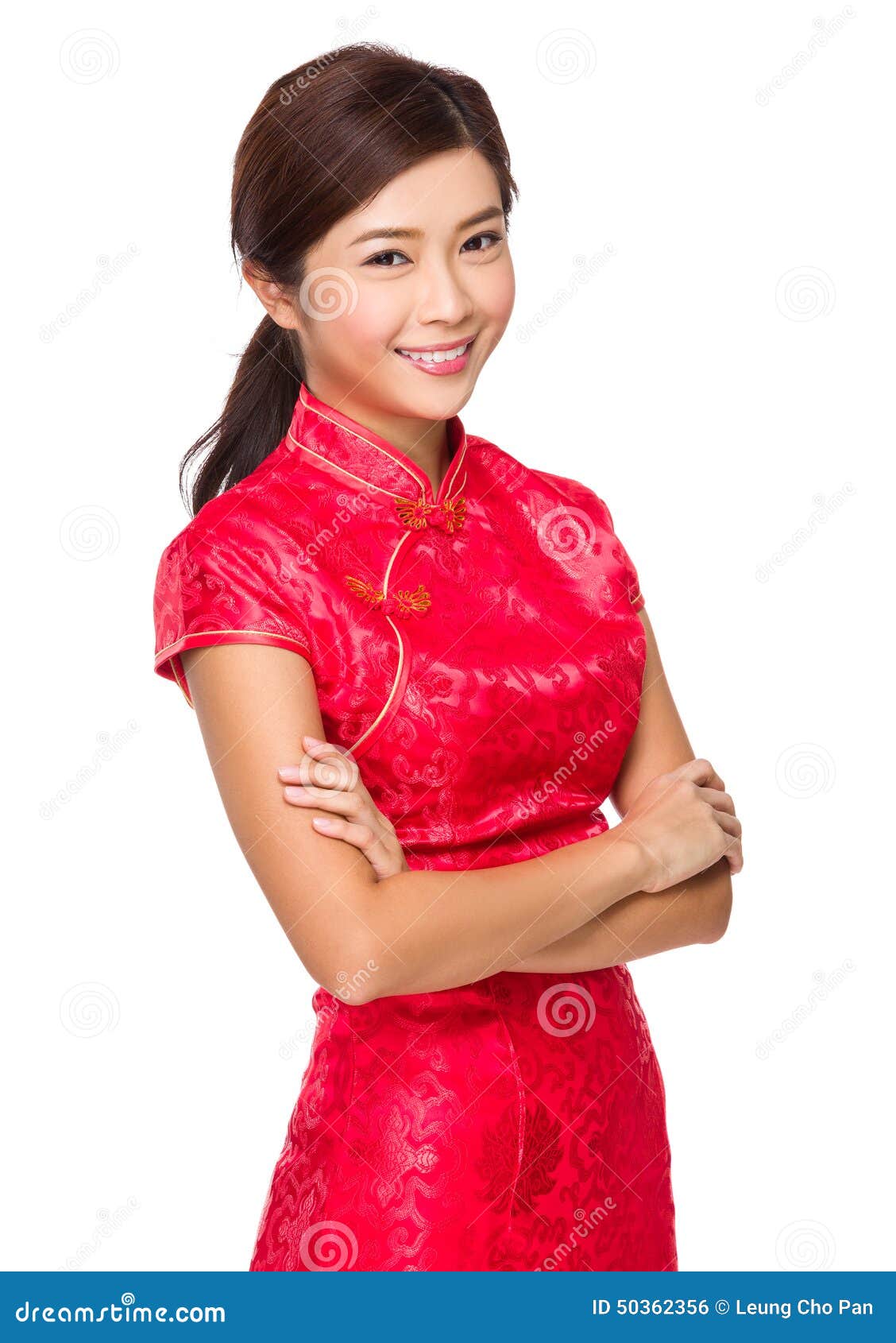 Chinese Woman with Red Cheongsam Stock Photo - Image of modern, asian ...