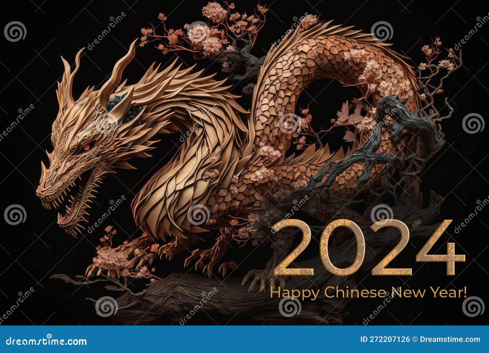 Chinese Wooden Dragon, Symbol of Chinese New Year 2024, AI