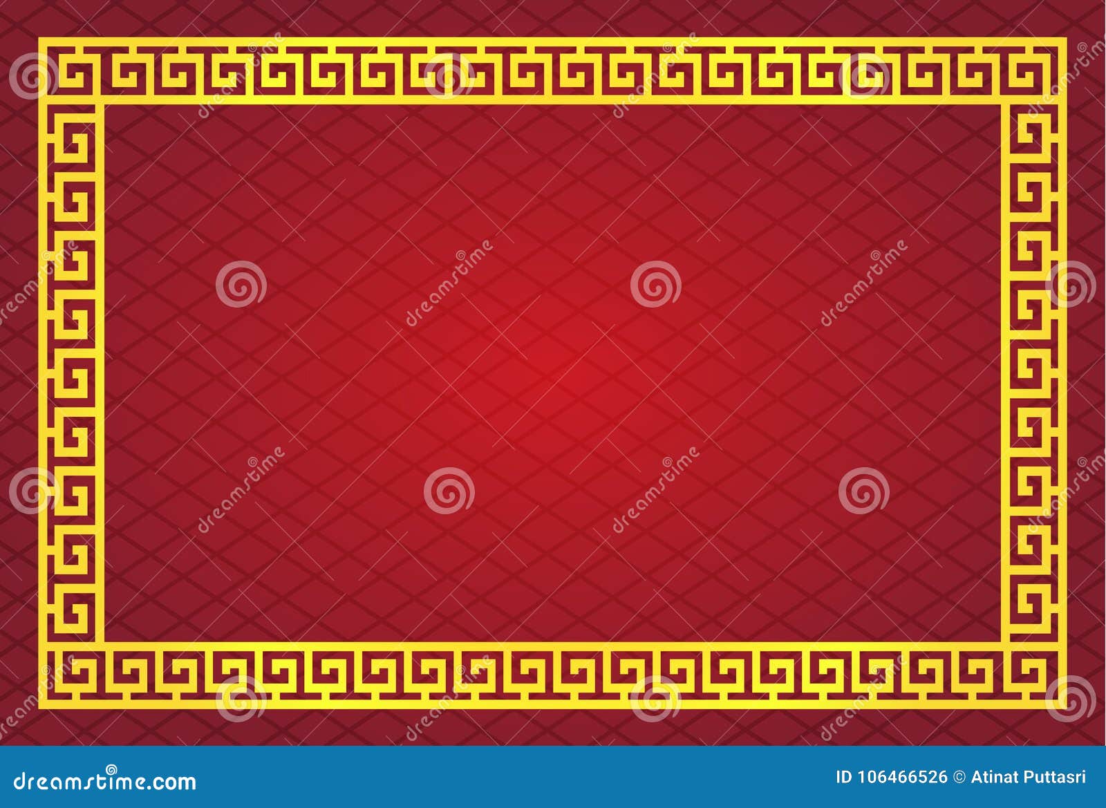 Chinese Yellow Frame On Red Abstract Background Design. Stock Vector