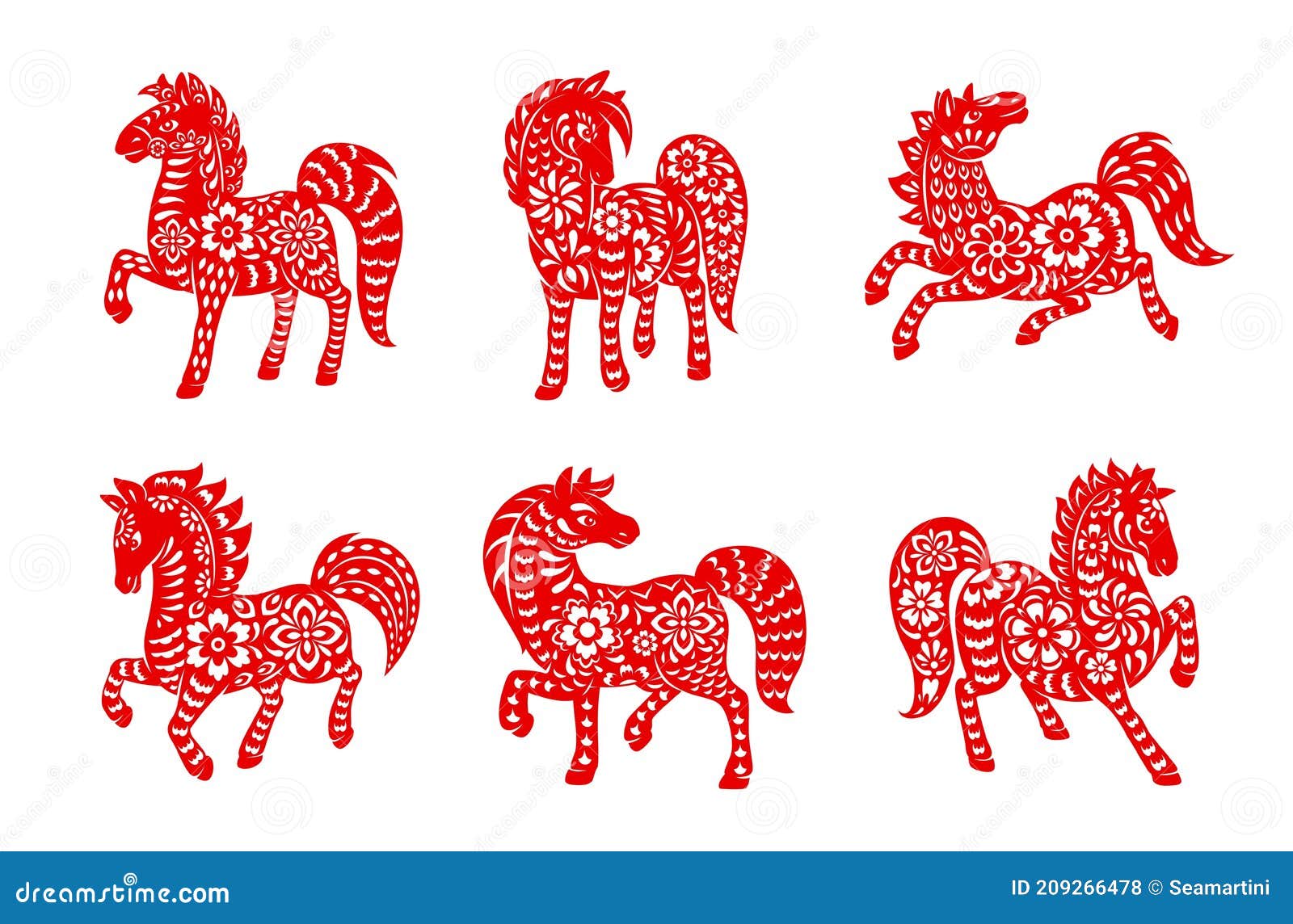 Chinese zodiac animal collection. Twelve asian new year red character logos  set isolated on white background. Vector illustration of astrology calendar  horoscope symbols Stock Vector