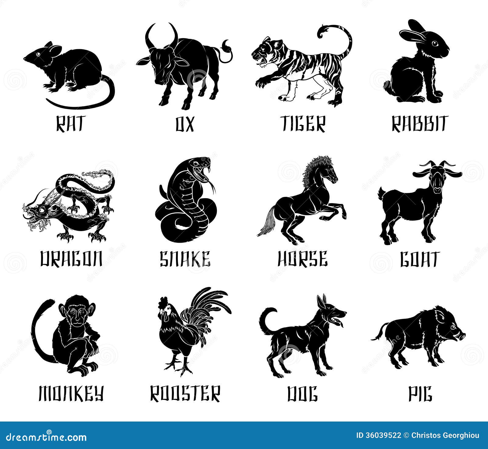 chinese zodiac animal icons illustrations all twelve animals 36039522