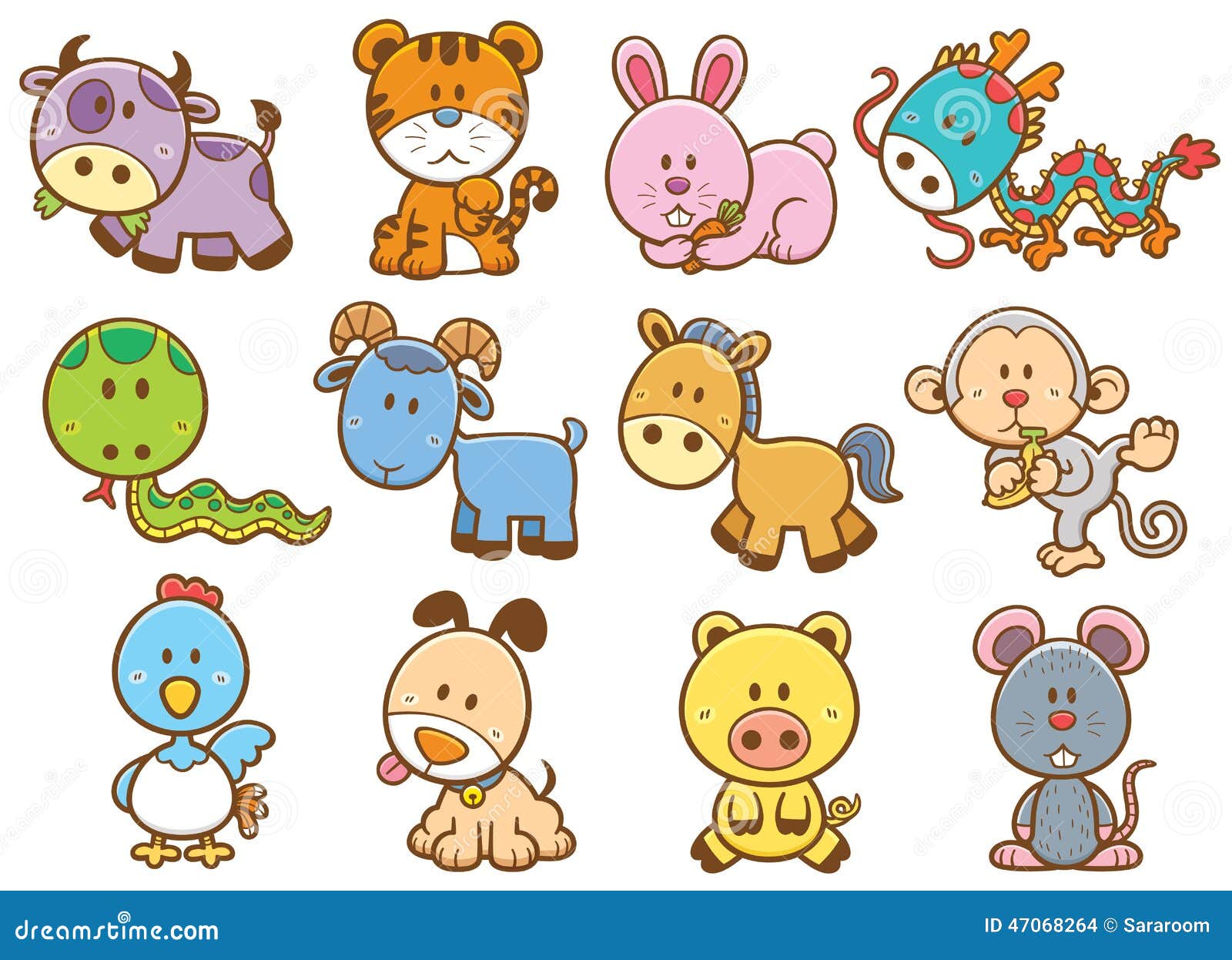 chinese zodiac animals vector illustration animal cartoon 47068264