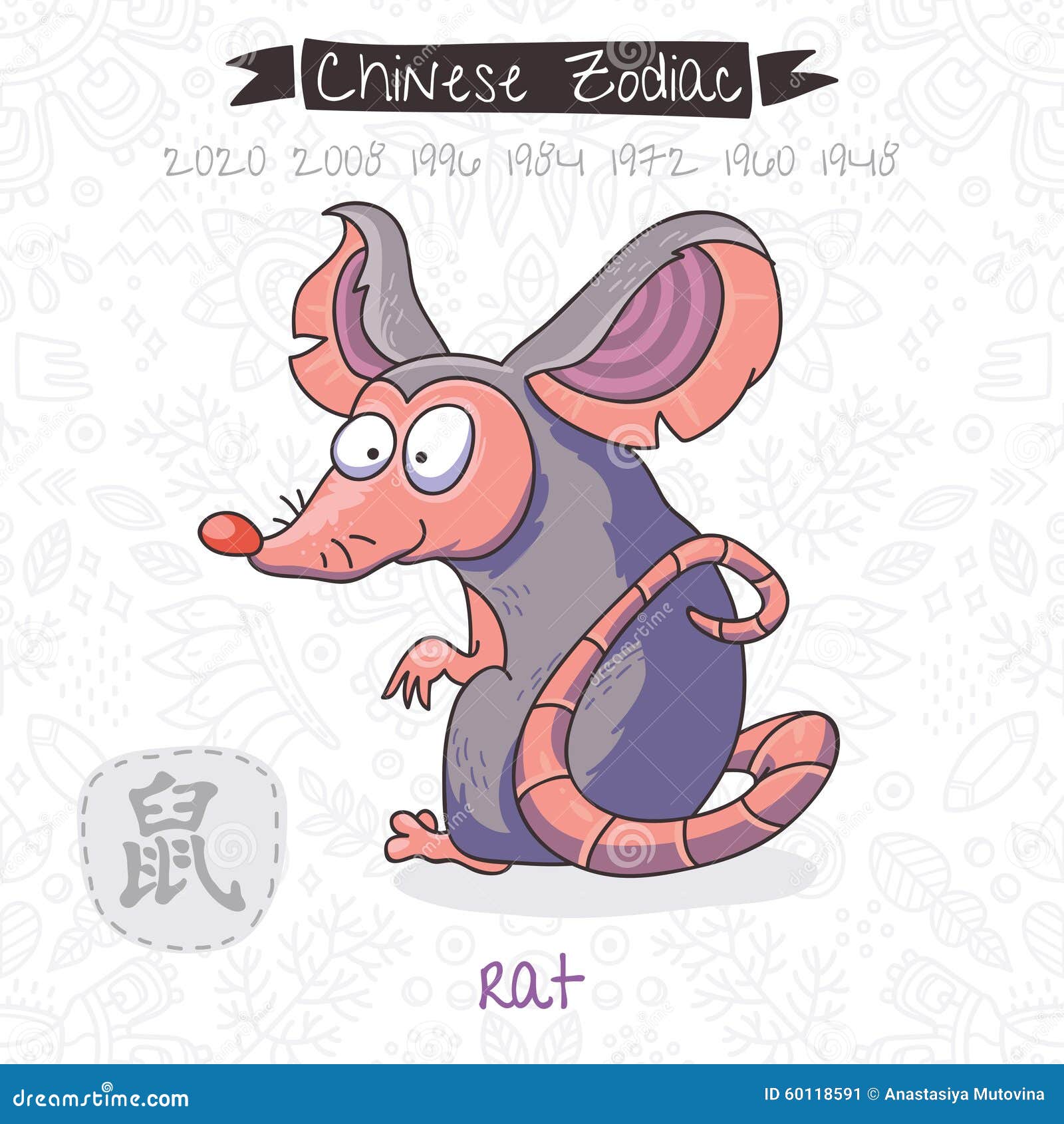 Chinese Zodiac. Sign Rat. Vector illustration. Funny Chinese zodiac animal. Rat. Chinese astrology in vector