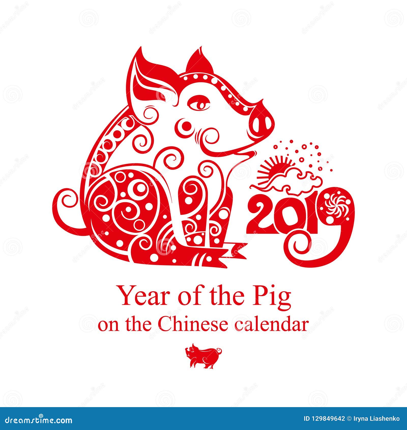Chinese Zodiac Sign Year Of Pig. Red Decor Pig 2019. Stock Illustration - Illustration ...1600 x 1690
