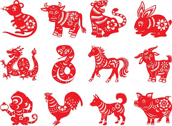 Chinese Zodiac Twelve Animals Stock Vector - Illustration of goat ...