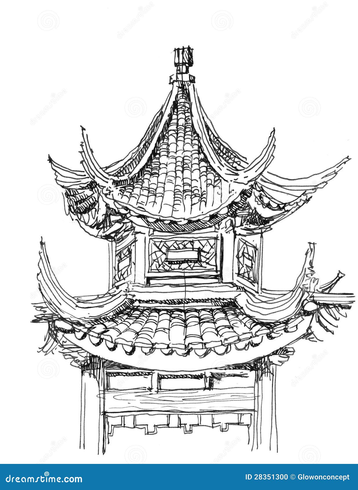 Chinesische Tempelzeichnung Stock Abbildung - Illustration von