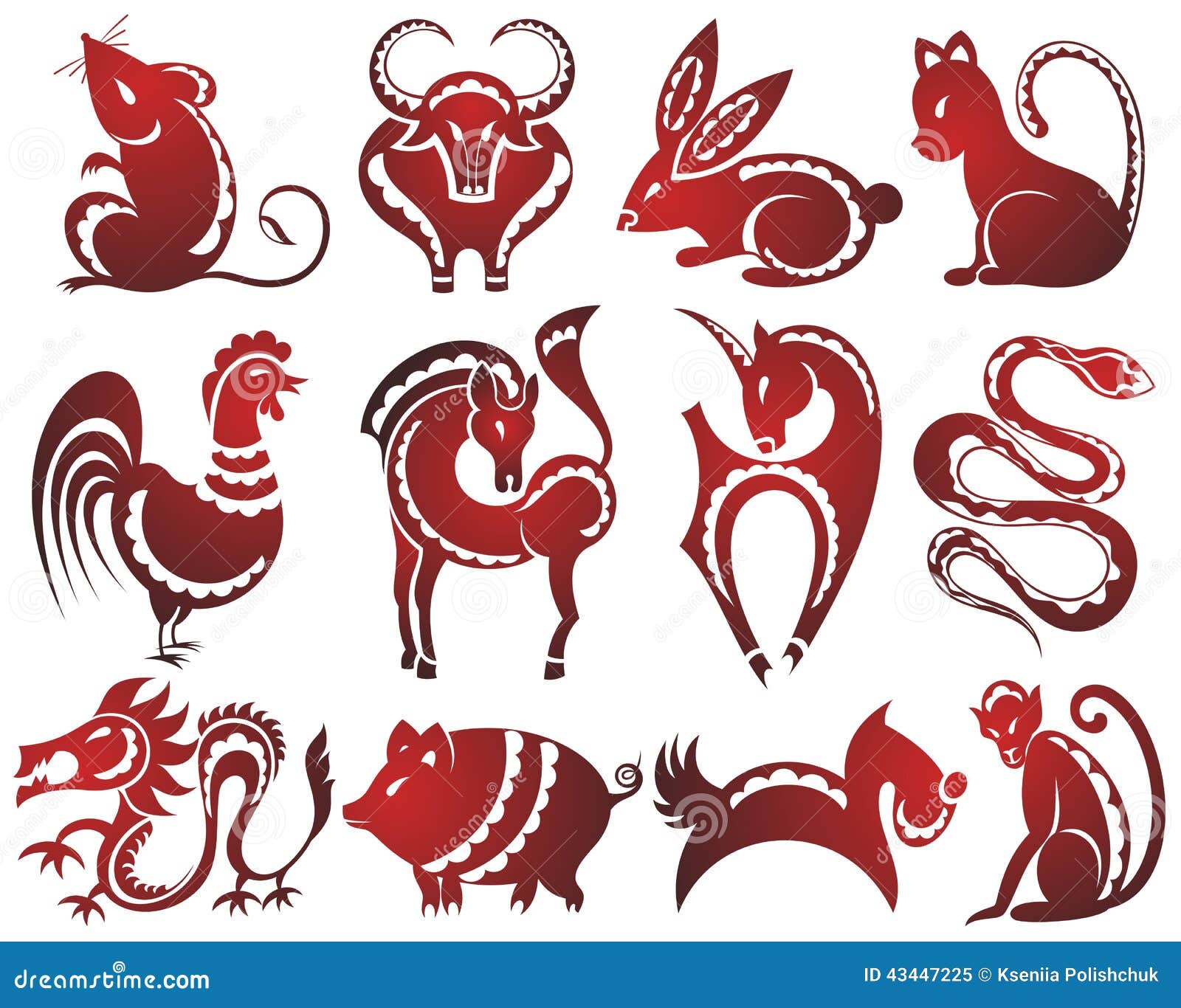  Foto zu 12 Chinesische Tierkreiszeichen Vektor Abbildung - Bild: 43447225 