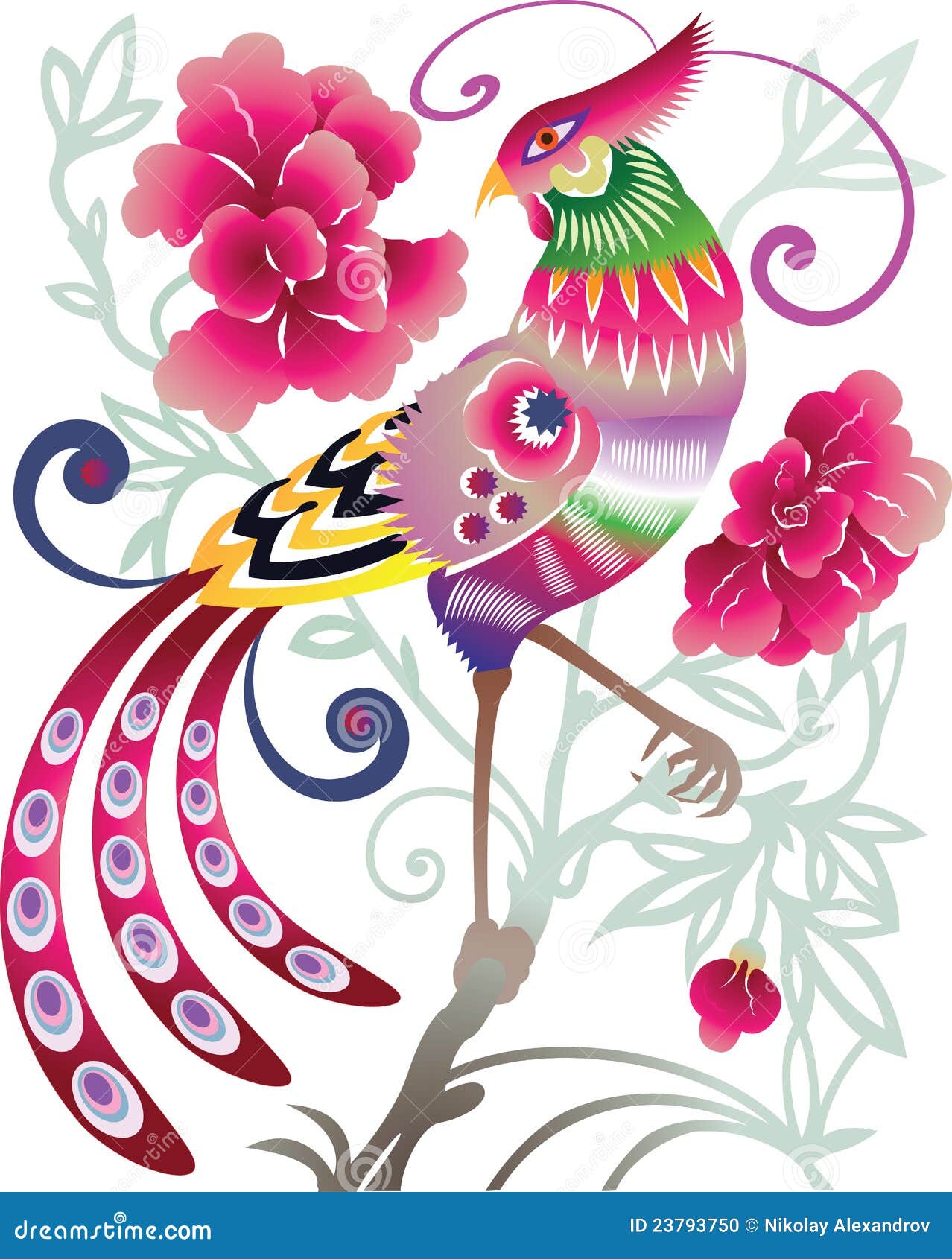 Chinesischer Vogel Vektor Abbildung Illustration Von Baum 23793750