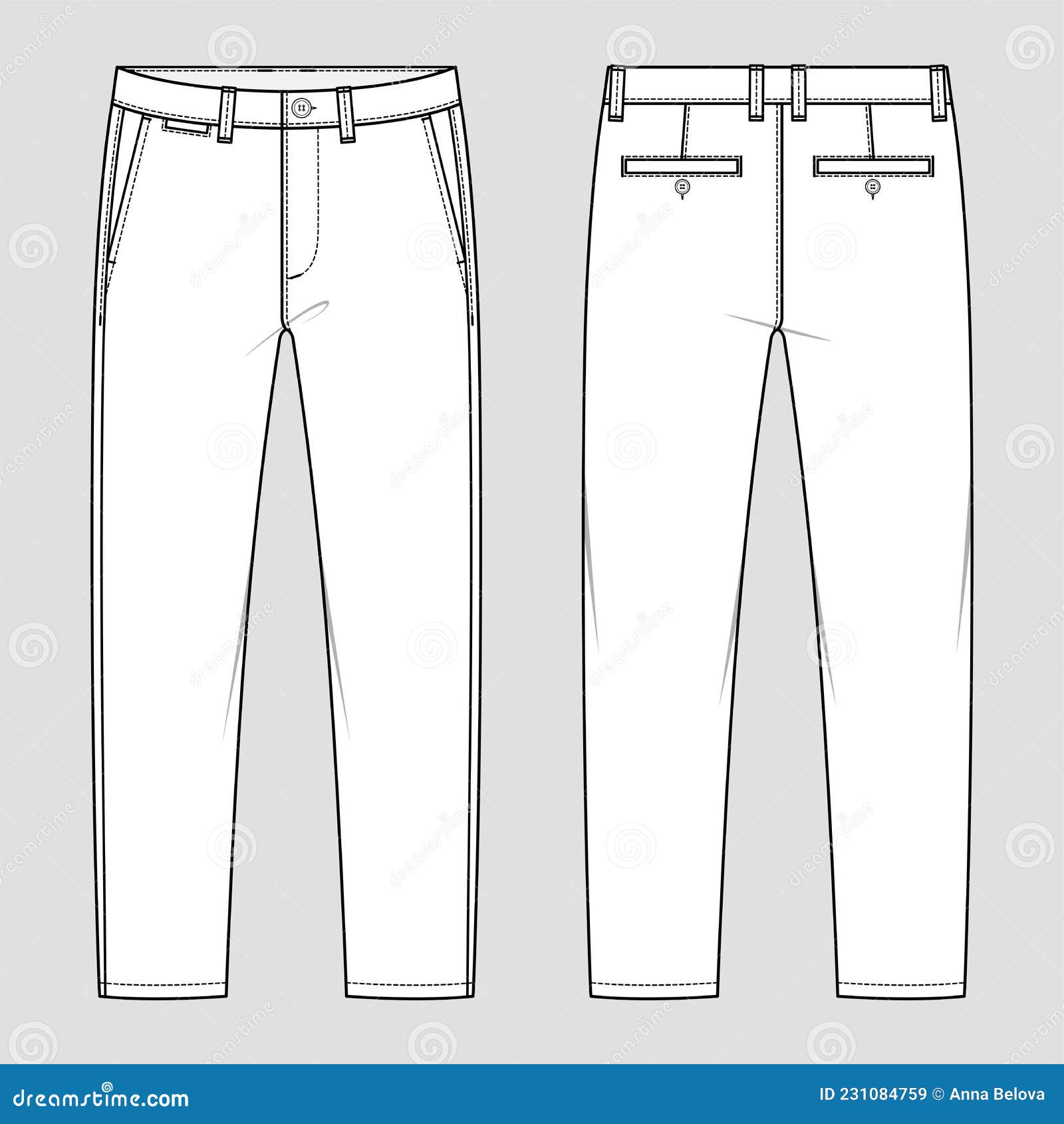 Chino Trousers. Vector Technical Sketch. Mockup Template Stock Vector ...