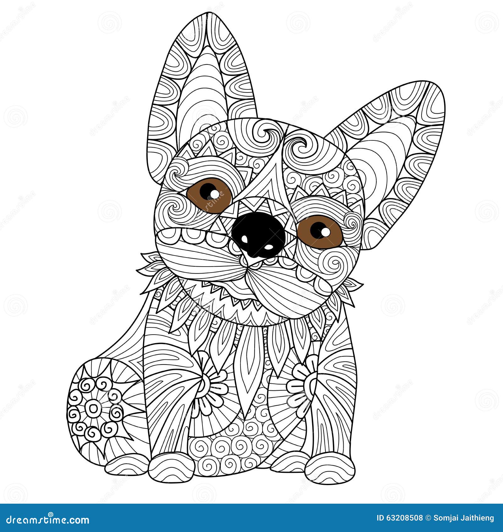 Chiot tiré par la main de bouledogue pour livre de coloriage pour l adulte s