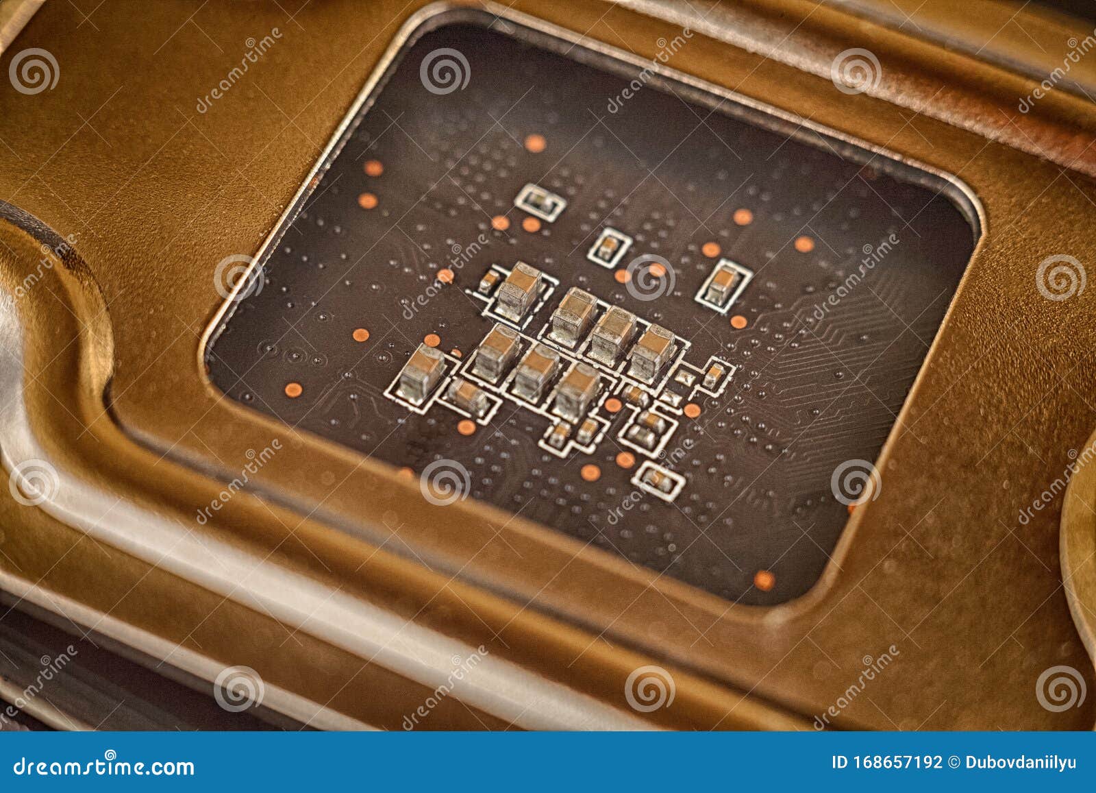 The Chip In A Computer With Many Electrical Elements, A ...
