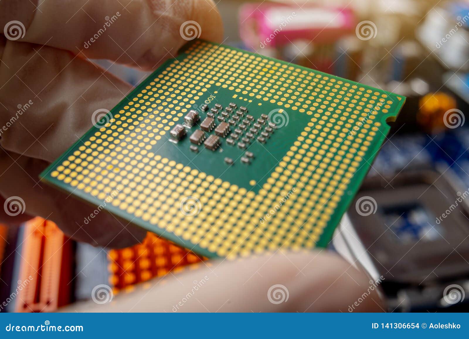 Chip Microprocessor In The Hands Of An Engineer Technician For The