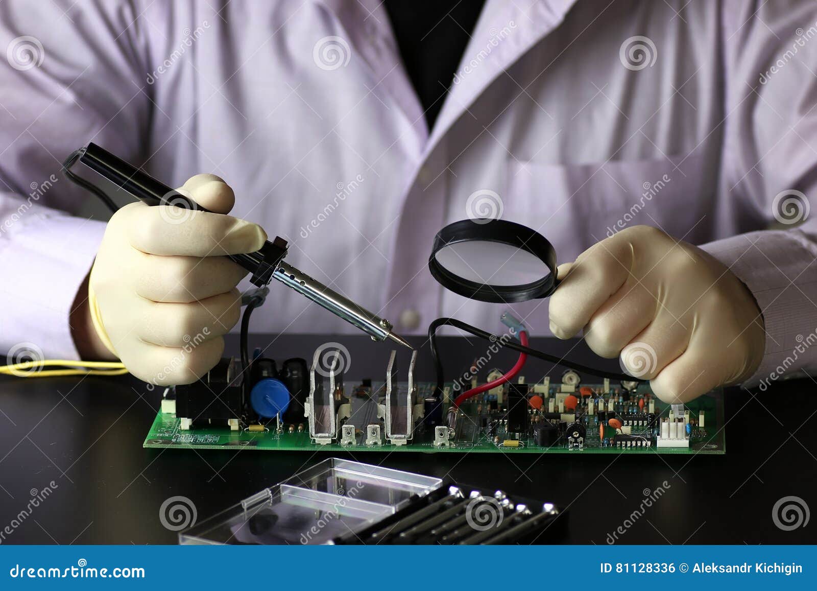 Chip soldering man hands stock photo. Image of people 81128336