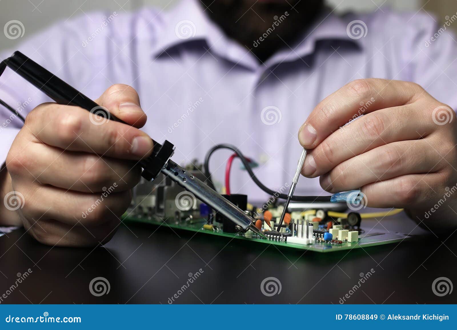 Chip Soldering by Man Hands Stock Image Image of digital, electrical