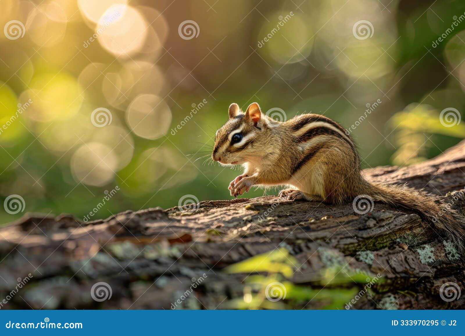 chipmunk in sunlit forest with bokeh background in tranquil nature setting ai