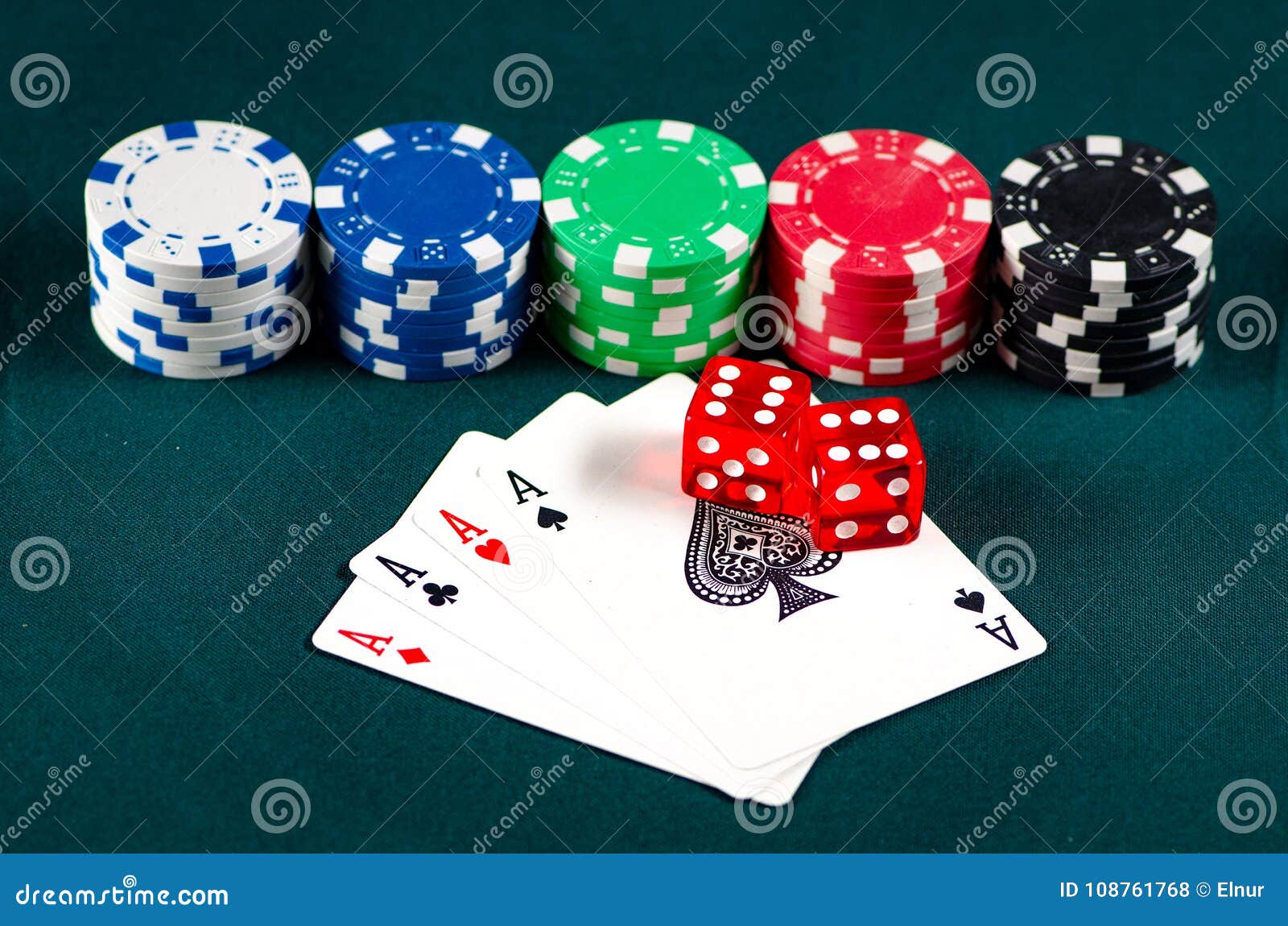 The Chips and Cards on Casino Table Stock Photo Image of dice, aces