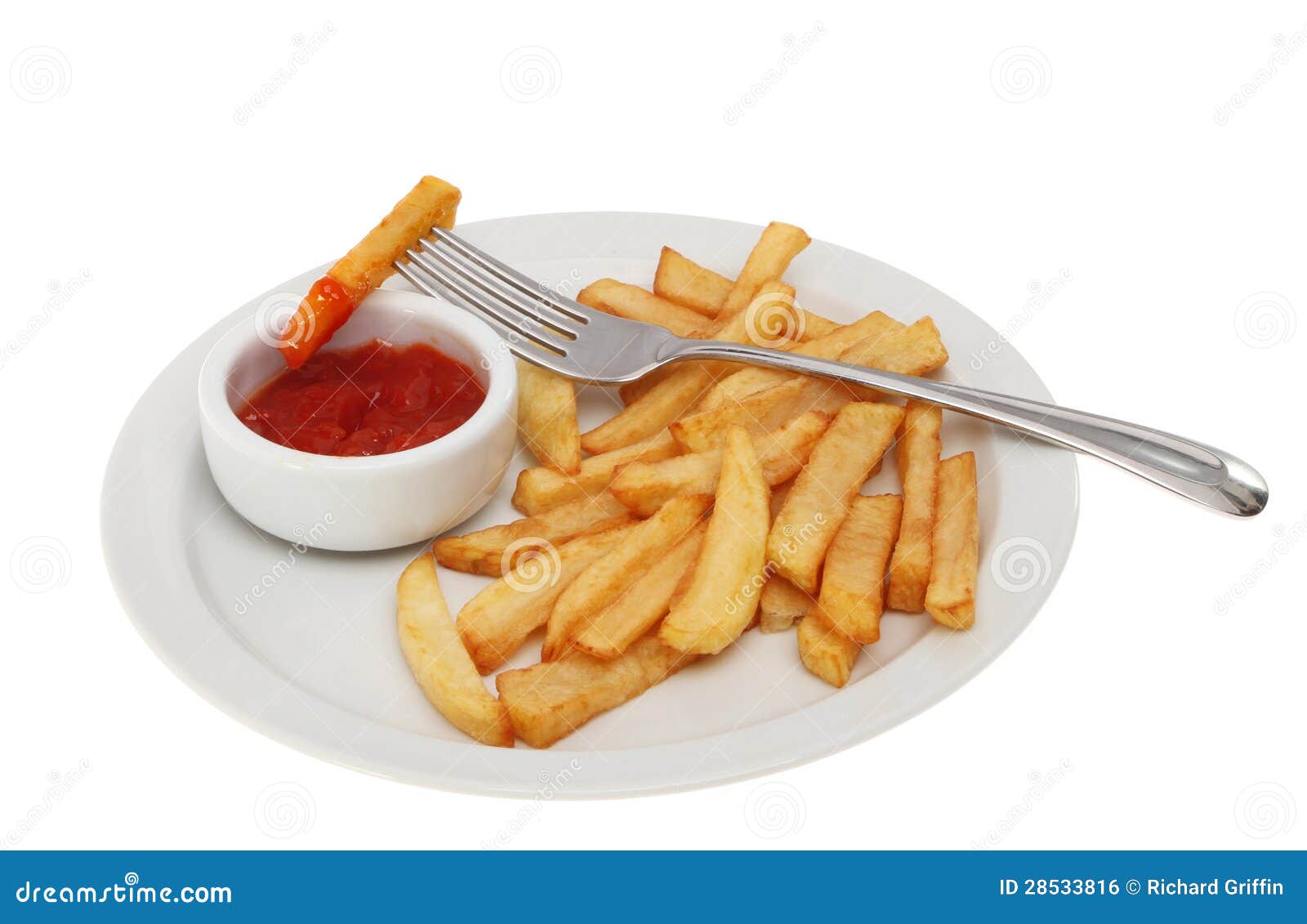 Chips on a plate stock photo. Image of french, fork, sauce 28533816