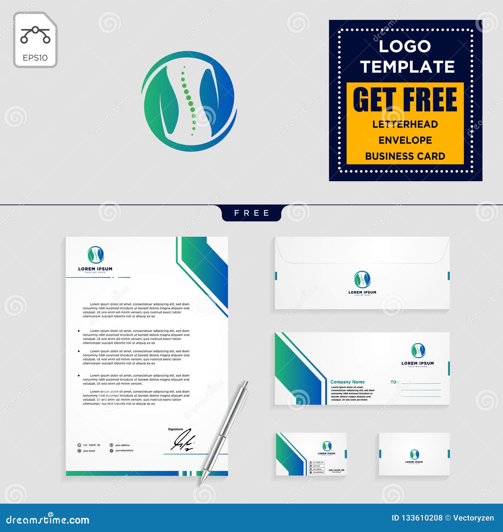 Chiropractic Leaf Logo Template Vector Illustration and Stationery Inside Chiropractic Travel Card Template