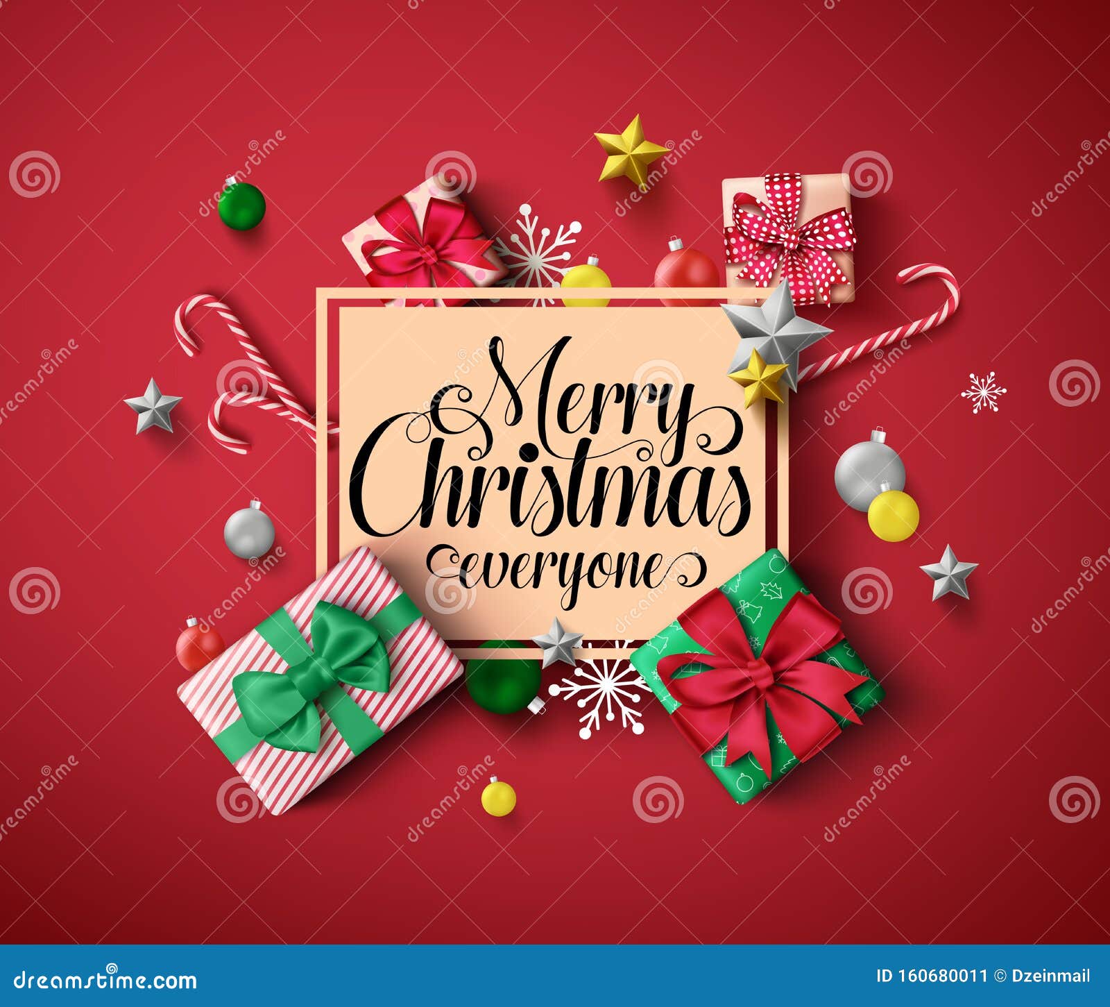 Chirstmas Greeting Vector Template Merry Christmas Everyone Greeting Text In Orange Empty Frame Stock Vector Illustration Of Celebration Candy 160680011