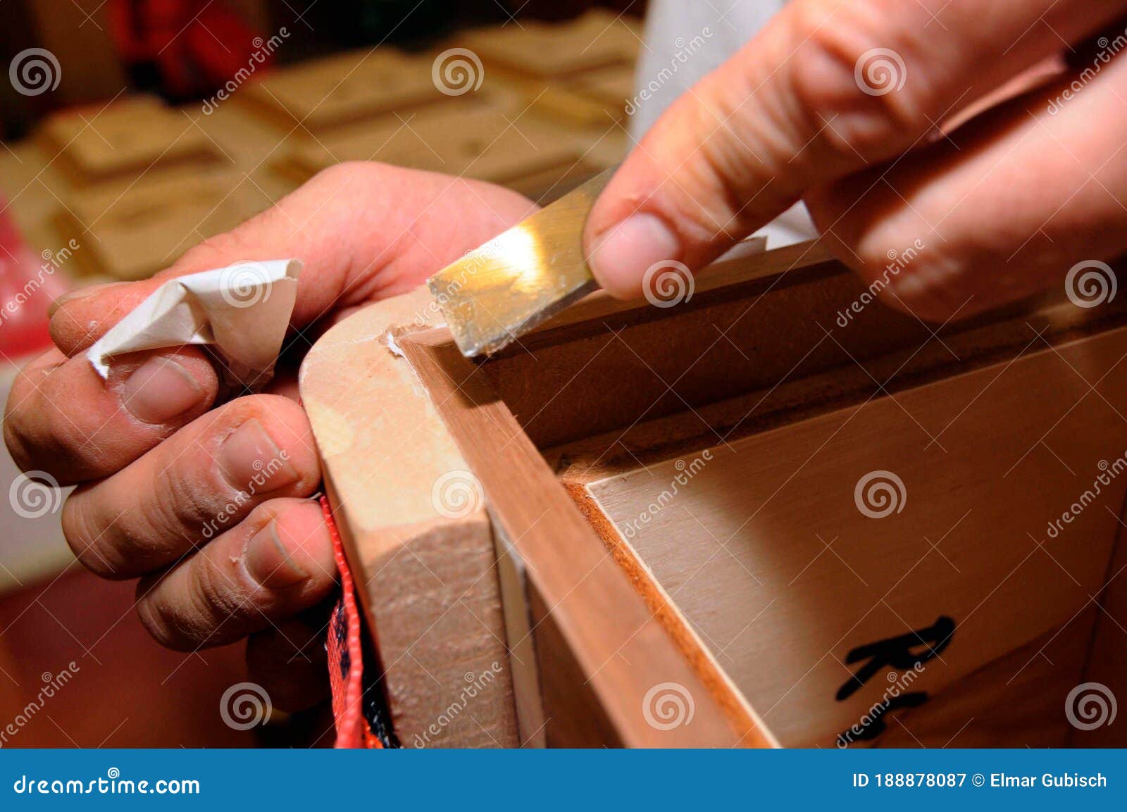 Chiseling Wood in the Carpentry Stock Image Image of force