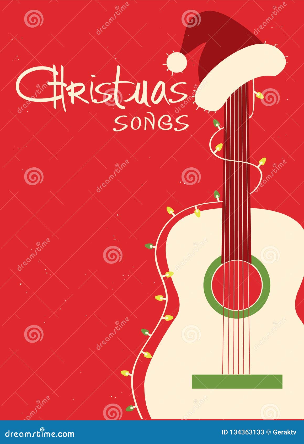 Musica Di Natale.Chitarra Di Canzoni Di Natale E Cappello Di Santa Su Fondo Rosso Illustrazione Vettoriale Illustrazione Di Allegro Canzone 134363133